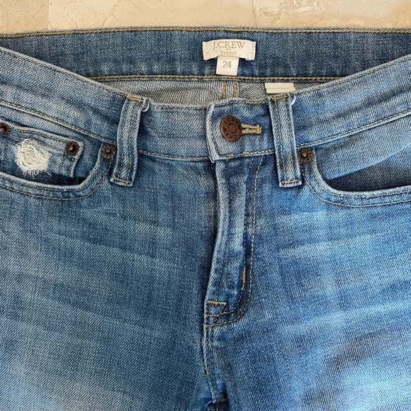 JCrew Lightwash Mid-Rise Distressed Skinny Jeans - Picture 3 of 6